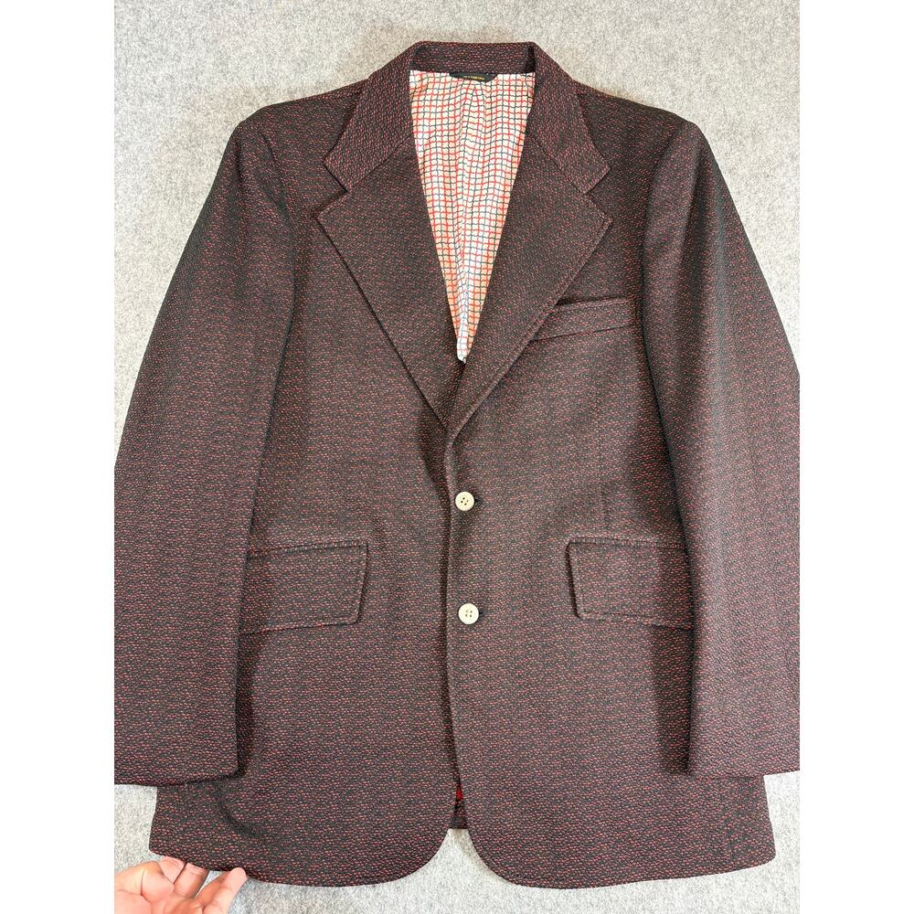 VTG 1960s Blazer Jacket Mens Red Black Textured Lined Sport Coat Preppy Medium